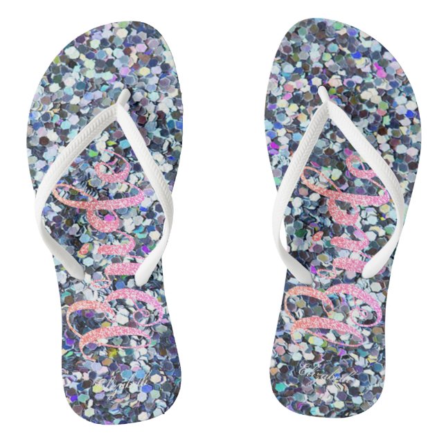 Cute Glitter Bride,Purple  -Personalised Flip Flops (Footbed)