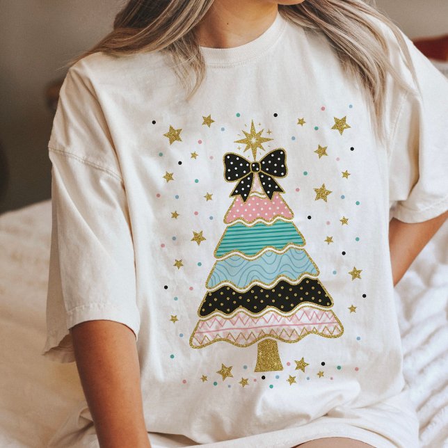 Cute Glitter Christmas Tree Festive Pattern Holida Tri-Blend Shirt (Creator Uploaded)