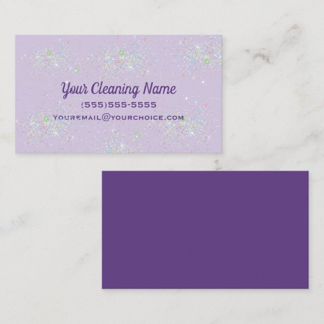 Cute Glitter Cleaning Service Lavender  Business Card (Front/Back)
