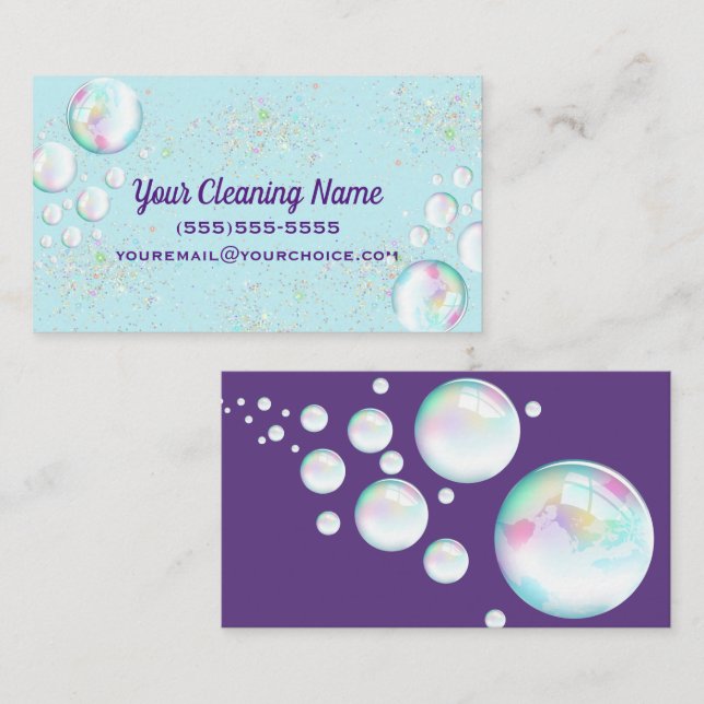 Cute Glitter Cleaning Service Maid Housecleaning Business Card (Front/Back)