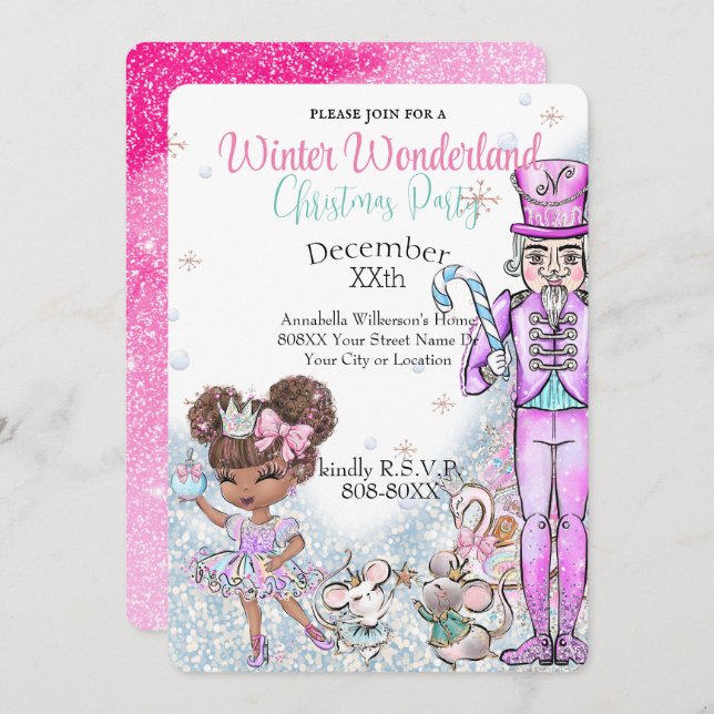 Cute Glitter Doll Nutcracker Christmas Party Invit Invitation (Front/Back)