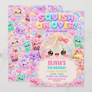 Cute Glitter Dumpling Bao Squishy Party Birthday Invitation