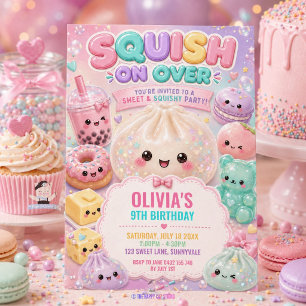 Cute Glitter Dumpling Bao Squishy Party Birthday Invitation