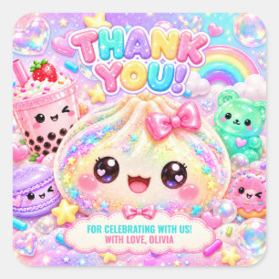Cute Glitter Dumpling Bao Squishy Party Birthday Square Sticker