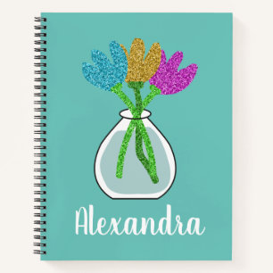 Cute Glitter Flowers Personalised Notebook