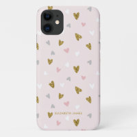 Cute Glitter Gold Foil Heart Pink Personalised
