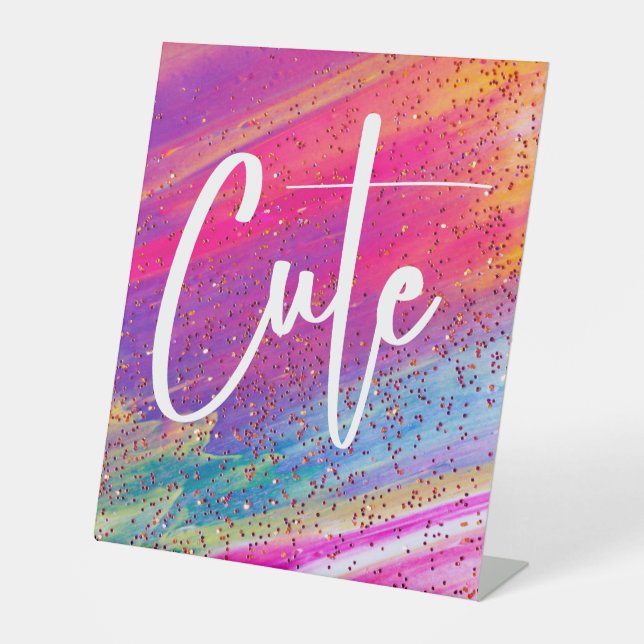 Cute Glitter Multi-colour Sparkle Shine Glam Pedestal Sign (Front)