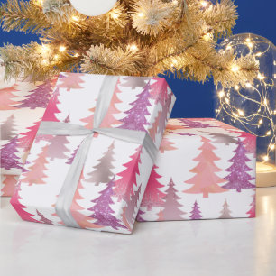 Cute Glitter Pink Christmas Tree Pattern Wrapping Paper