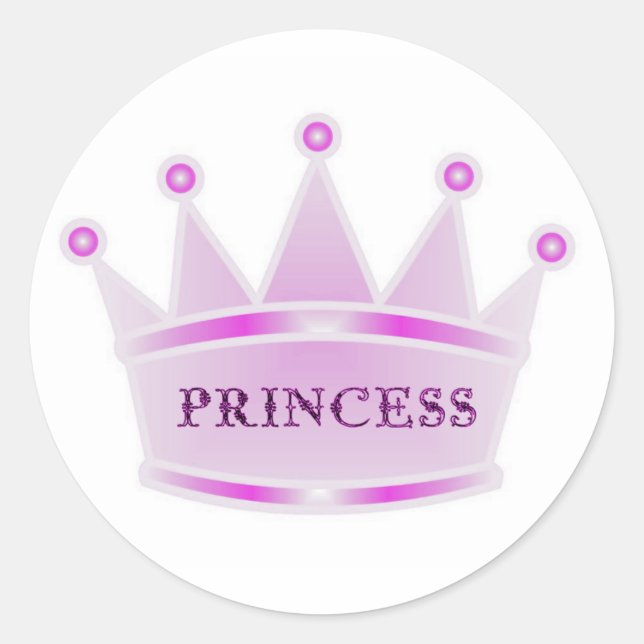 Cute Glitter Pink Tiara Crown Princess Classic Round Sticker (Front)