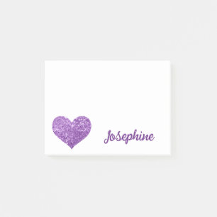 Cute Glitter Purple Heart Personalised Girly Name Post-it Notes