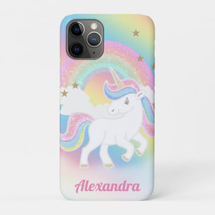 Cute Glitter Rainbow and Unicorn with Custom Name iPhone 11 Pro Case