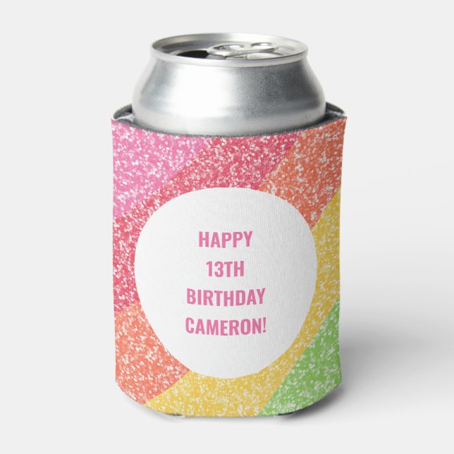 Cute Glitter Rainbow Colourful Custom Birthday Can Cooler (Can Front)