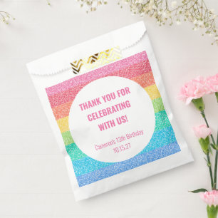 Cute Glitter Rainbow Custom Birthday Thank You Favour Bags