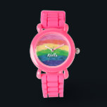 Cute Glitter Rainbow Girls Watch<br><div class="desc">Handpainted colorful rainbow in cheerful bright colors is sure to brighten your day! This design is an original handpainted design that I added matching colored glitter to each color transition. A great gift for birthdays,  teen girls,  or anyone who loves a cheerful design.</div>