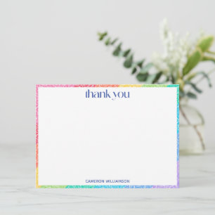 Cute Glitter Rainbow Stripes Colorful Border Name Thank You Card
