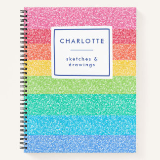 Cute Glitter Rainbow Stripes Colourful Name Sketch Notebook