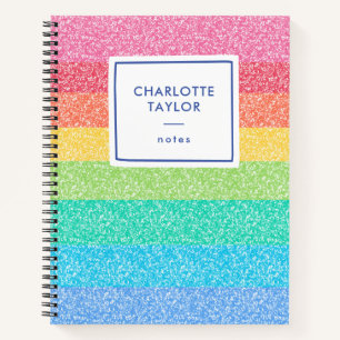 Cute Glitter Rainbow Stripes Colourful Name Writin Notebook