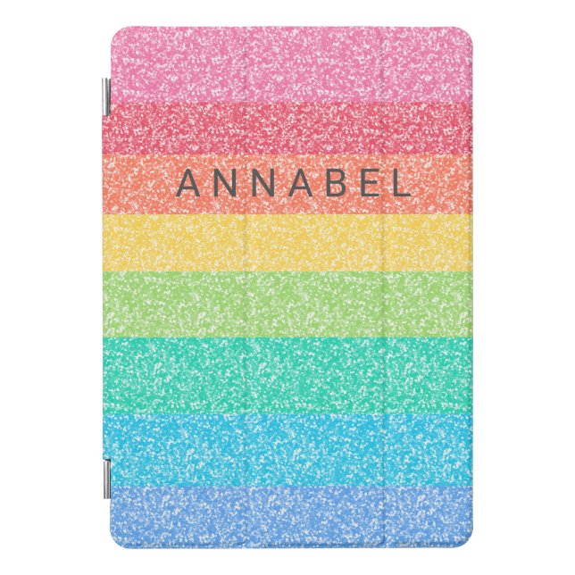 Cute Glitter Rainbow Stripes Colourful Pattern Nam iPad Pro Cover (Front)