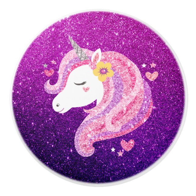 Cute Glitter Unicorn Ceramic Knob (Front)