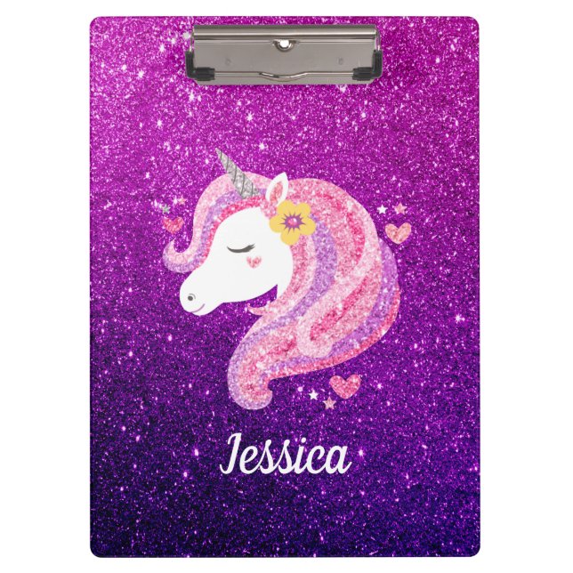 Cute Glitter Unicorn Clipboard (Front)