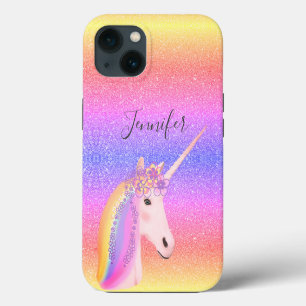 Cute Glitter Unicorn Rainbow Kids Personalised iPhone 13 Case