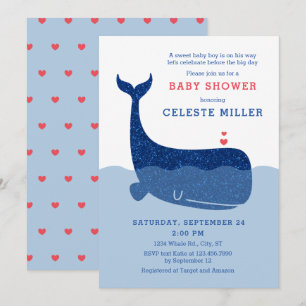 Cute Glitter Whale Baby Shower Invitation