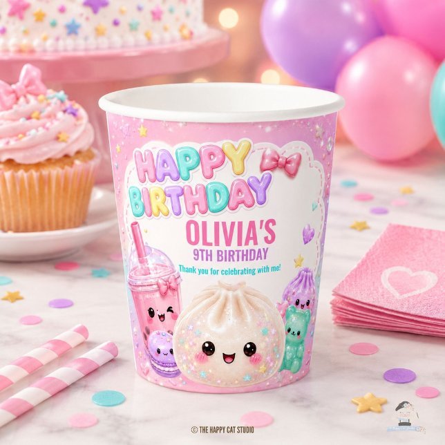 Cute Glittery Dumpling Bao Squishy Party Birthday Paper Cups (Cute Glitter Dumpling Bao Squishy Party Birthday Paper Cups)