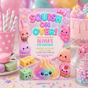 Cute Glittery Dumpling Squishy Party Birthday Invitation