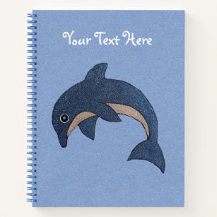 Cute Glittery Jumping dolphin Dark Blue and White Notebook