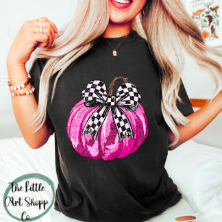 Cute Glittery Pink Pumpkin Tshirt Fall Vibes