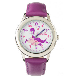 Cute Glittery Purple Dinosaur Personalised Watch