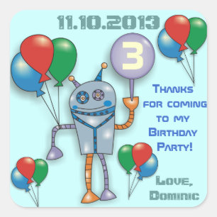 Cute Glossy Robot Personalised Party Stickers