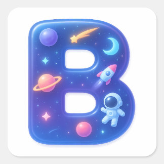 Cute Glossy Space Alphabet Letter B – Galaxy Theme Square Sticker