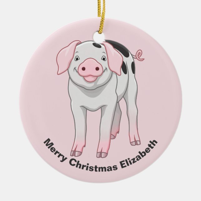 Cute Gloucestershire Old Spots Pig Ceramic Tree Decoration (Front)