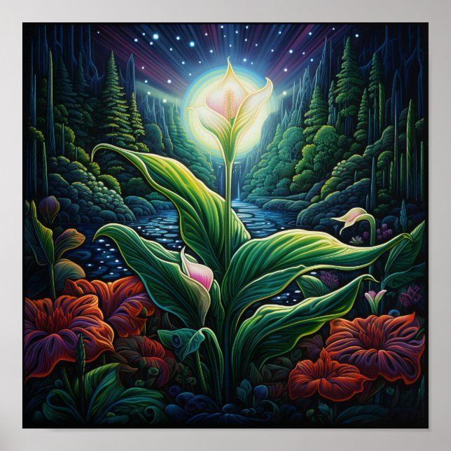 Cute Glowing Birthday Flower Bouquet Peace Lliy Poster (Front)