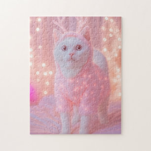Cute Glowing Reindeer Kitty Winter Fantasy         Jigsaw Puzzle