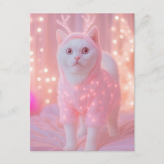 Cute Glowing Reindeer Kitty Winter Fantasy         Postcard (Front)