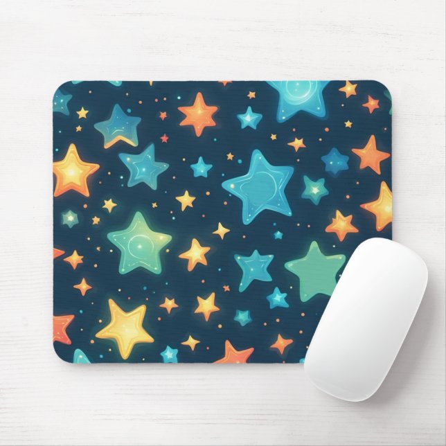 Cute glowing stars on blue mouse mat (With Mouse)