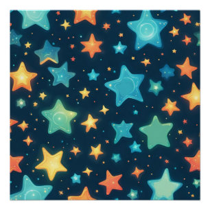 Cute glowing stars on blue poster