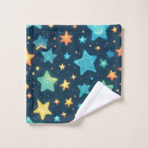 Cute glowing stars on blue wash cloth