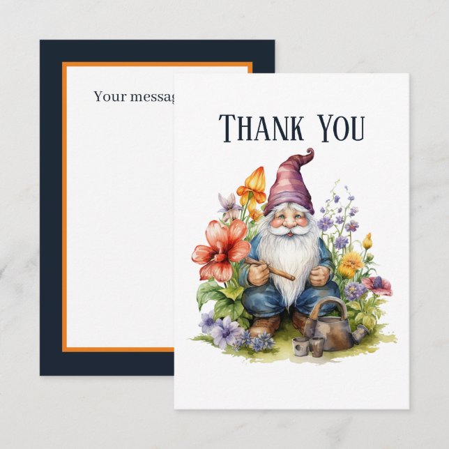 Cute Gnome add message  Thank You Card (Front/Back)