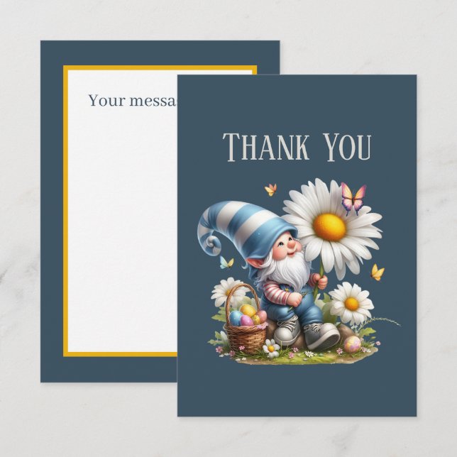 Cute Gnome add message  Thank You Card (Front/Back)
