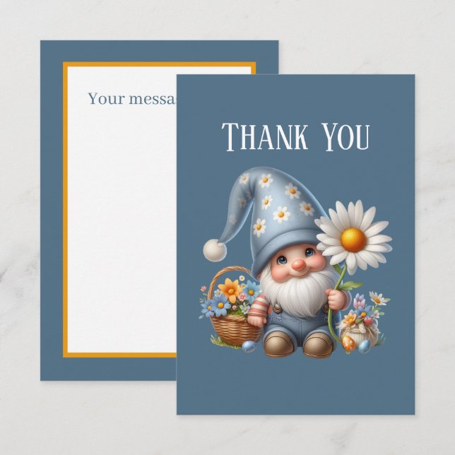 Cute Gnome add message Thank You Card (Front/Back)