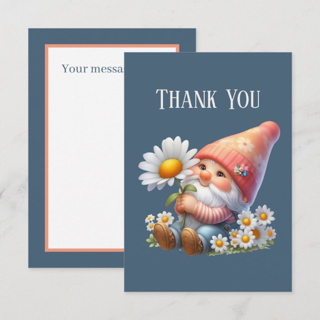 Cute Gnome add message  Thank You Card (Front/Back)
