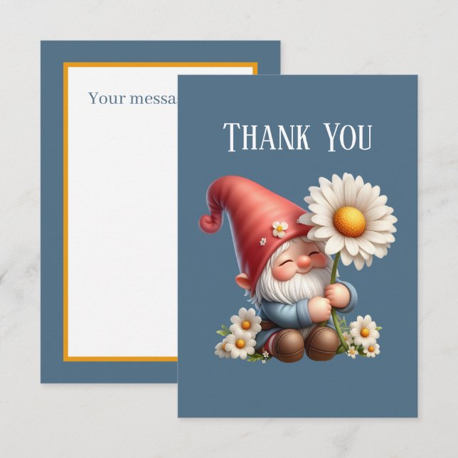 Cute Gnome add message  Thank You Card (Front/Back)
