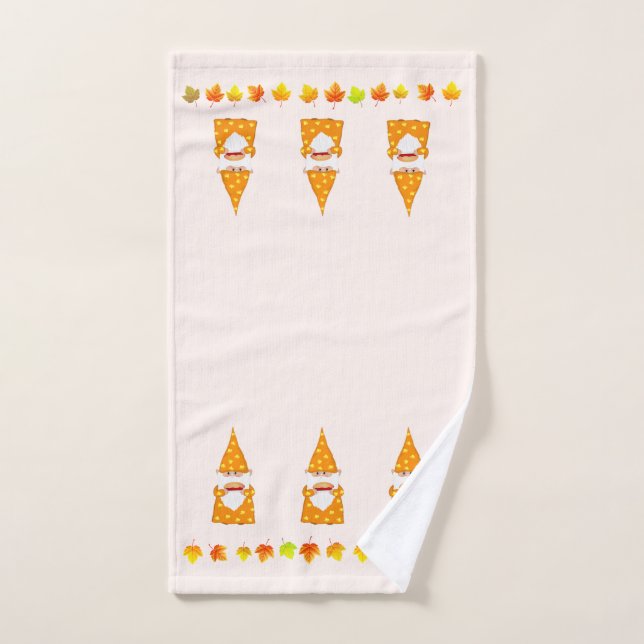 Cute Gnome and Autumn Leaves on Beige Hand Towel (Hand Towel)