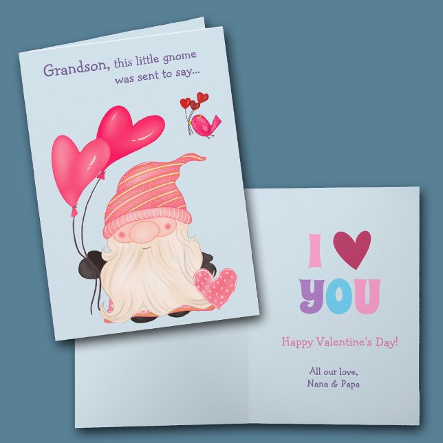 Cute Gnome and Balloons Grandson Valentine Holiday (Creator Uploaded)