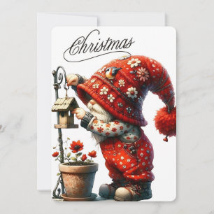 Cute Gnome and Bird House Holiday Card