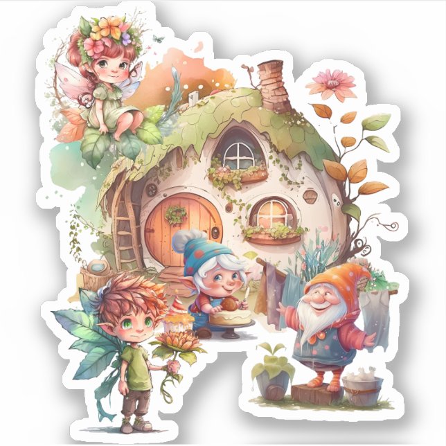 Cute Gnome And Fairy Sticker (Front)