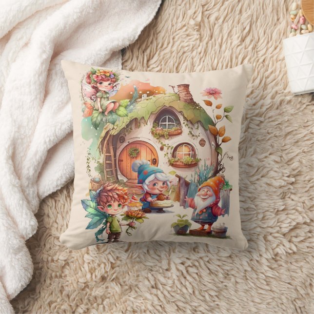 Cute Gnome And Fairy Throw Pillow | Wonderland (Blanket)